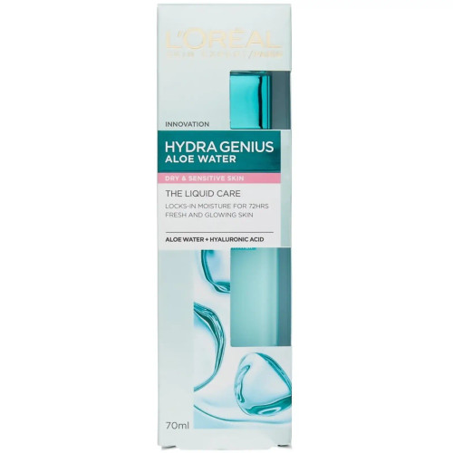 آبرسان صورت لورآل پاریس Hydra Genius Aloe Water مناسب پوست خشک و حساس – 70 میلیلیتر